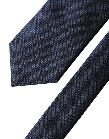 Dolce & Gabbana Navy Blue Textured Silk Adjustable Men Tied Necktie Tie