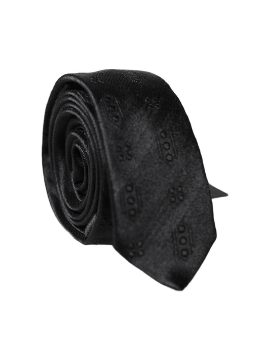 Dolce & Gabbana Black Patterned 100% Silk Adjustable Men Necktie Tie