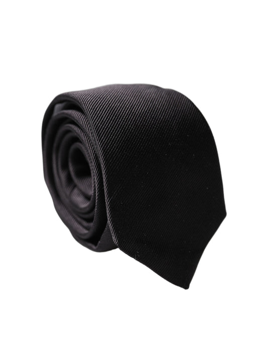 Dolce & Gabbana Black Solid 100% Silk Adjustable Men Tied Necktie Tie