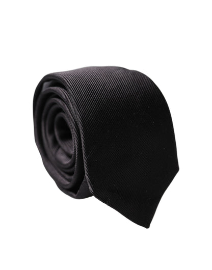 Dolce & Gabbana Black Solid 100% Silk Adjustable Men Tied Necktie Tie