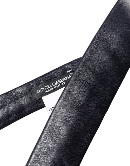 Dolce & Gabbana Black Solid Lamb Leather Adjustable Men Tied Necktie Tie