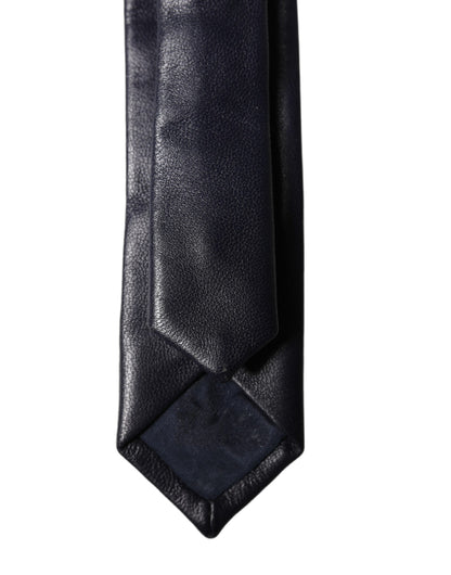Dolce & Gabbana Black Solid Lamb Leather Adjustable Men Tied Necktie Tie