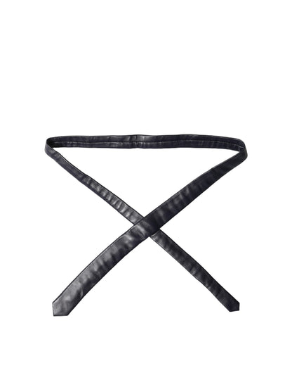 Dolce & Gabbana Black Solid Lamb Leather Adjustable Men Tied Necktie Tie