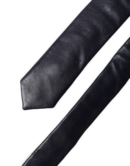 Dolce & Gabbana Black Solid Lamb Leather Adjustable Men Tied Necktie Tie