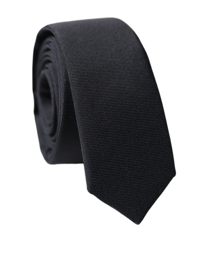 Dolce & Gabbana Black Solid Lamb Leather Adjustable Men Tied Necktie Tie