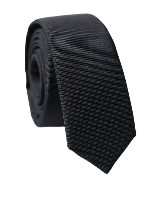 Dolce & Gabbana Black Solid Lamb Leather Adjustable Men Tied Necktie Tie