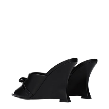 Versace Black Leather Wedge Sandals