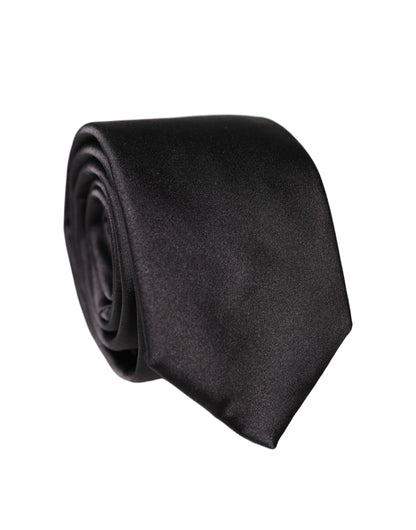 Dolce & Gabbana Black Solid Silk Satin Wide Adjustable Men Necktie Tie