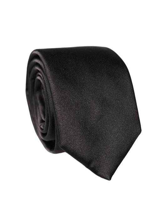 Dolce & Gabbana Black Solid Silk Satin Wide Adjustable Men Necktie Tie