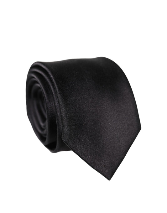 Dolce & Gabbana Black Solid Silk Satin Wide Adjustable Men Necktie Tie