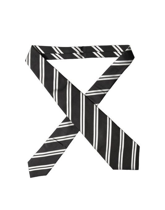 Dolce & Gabbana Black White Stripes Silk Adjustable Women Necktie Tie