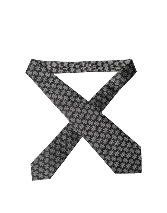 Dolce & Gabbana Black White Geometric Silk Adjustable Women Necktie Tie