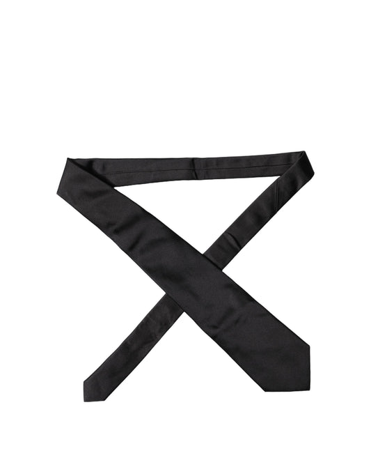 Dolce & Gabbana Black Solid Satin Silk Adjustable Women Necktie Tie