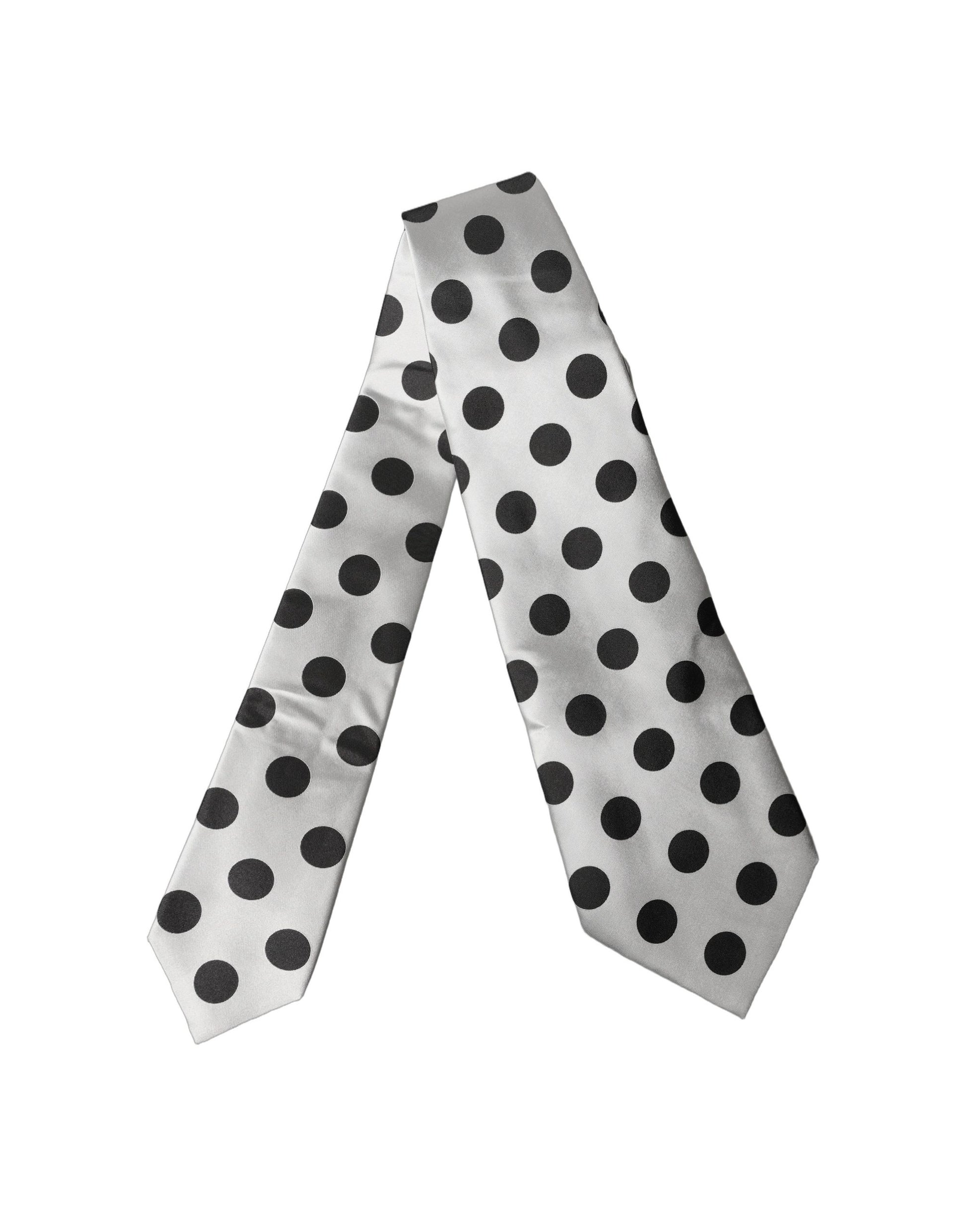 Dolce & Gabbana White Black Polka Dot Silk Adjustable Women Necktie Tie