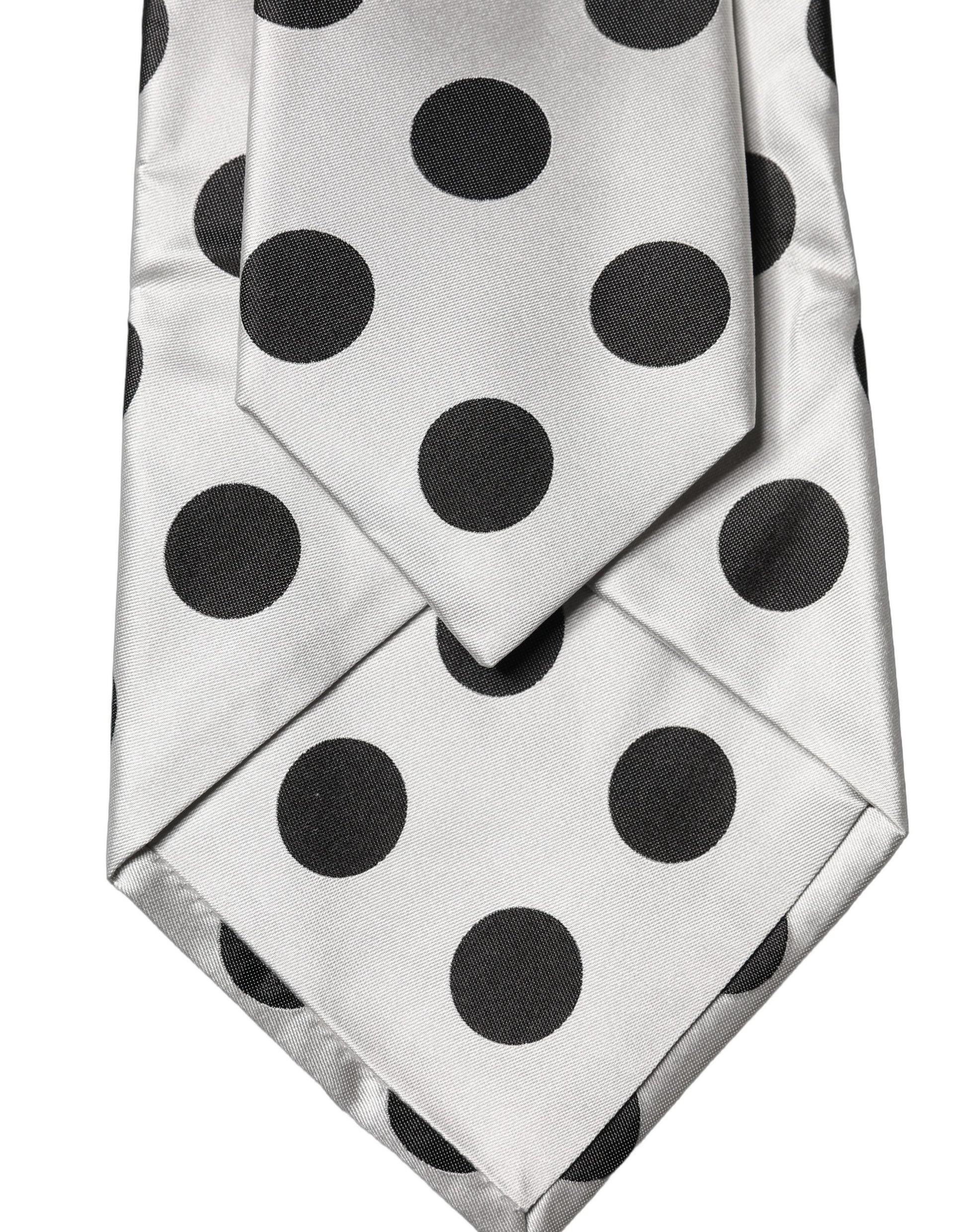 Dolce & Gabbana White Black Polka Dot Silk Adjustable Women Necktie Tie