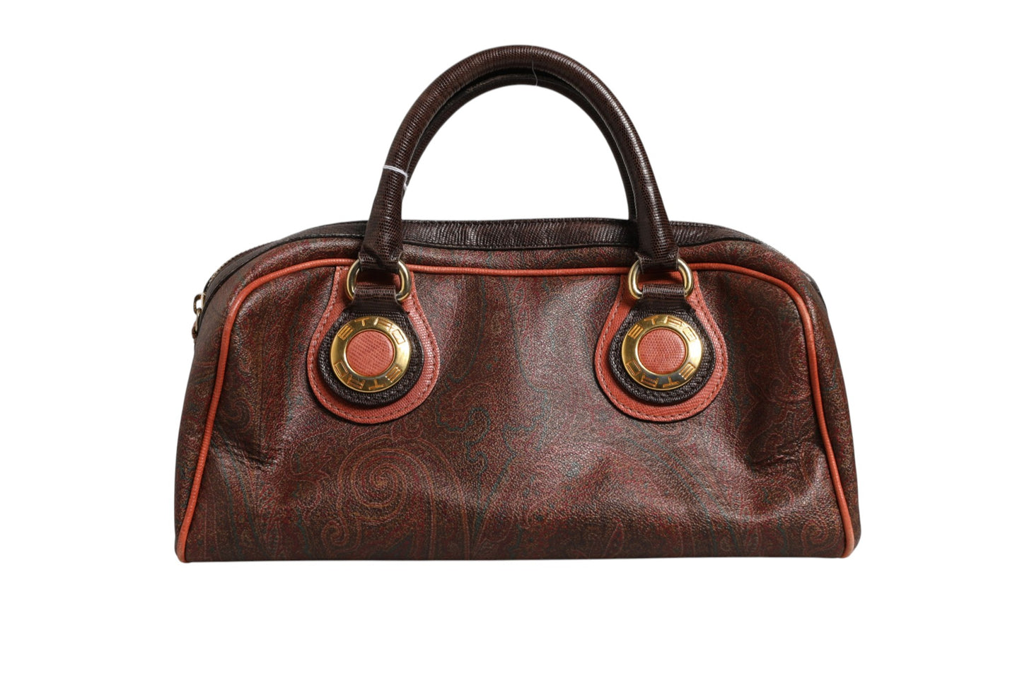 Etro Pattern red, brown, gold canvas duffel bag