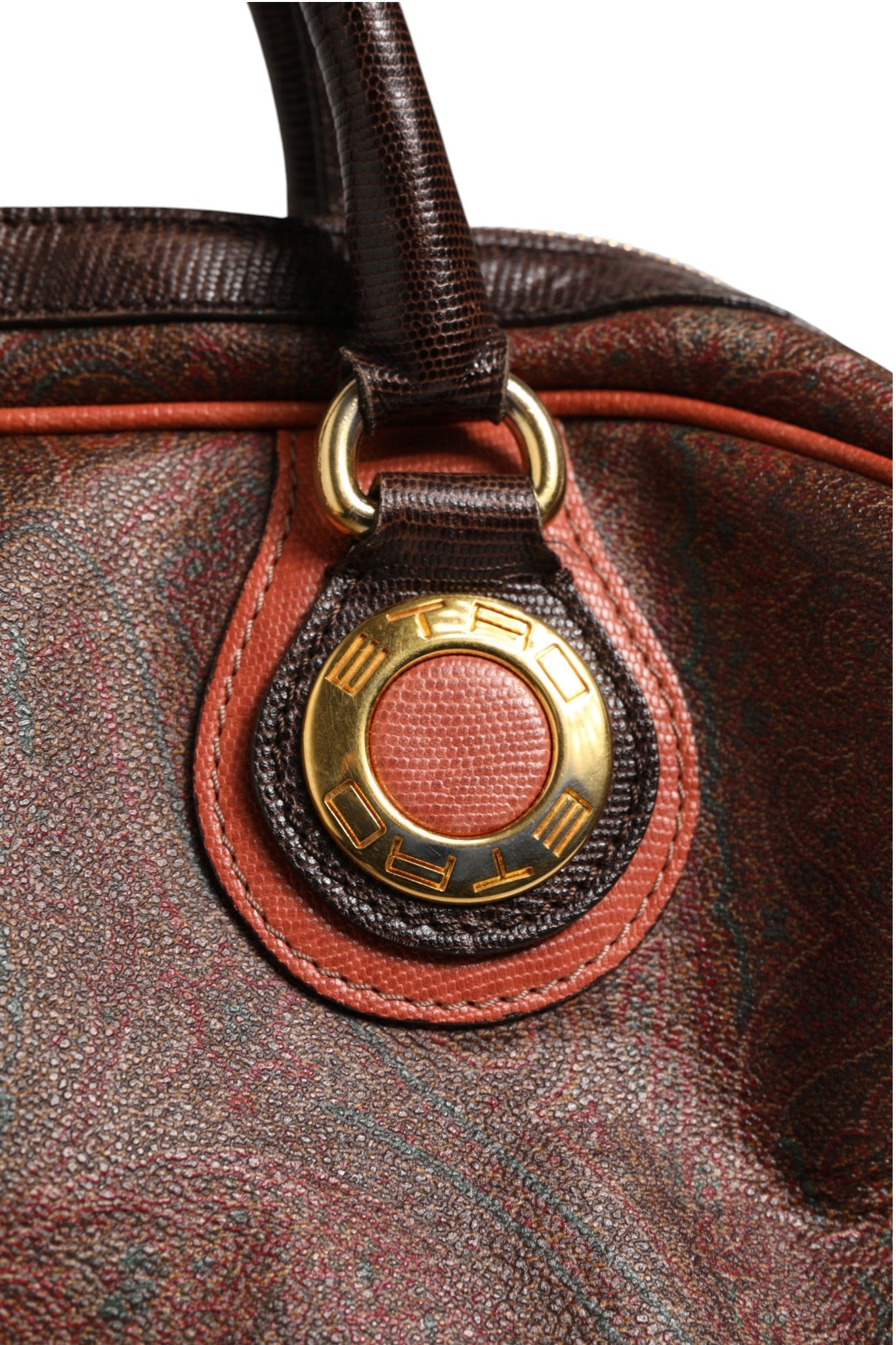 Etro Pattern red, brown, gold canvas duffel bag