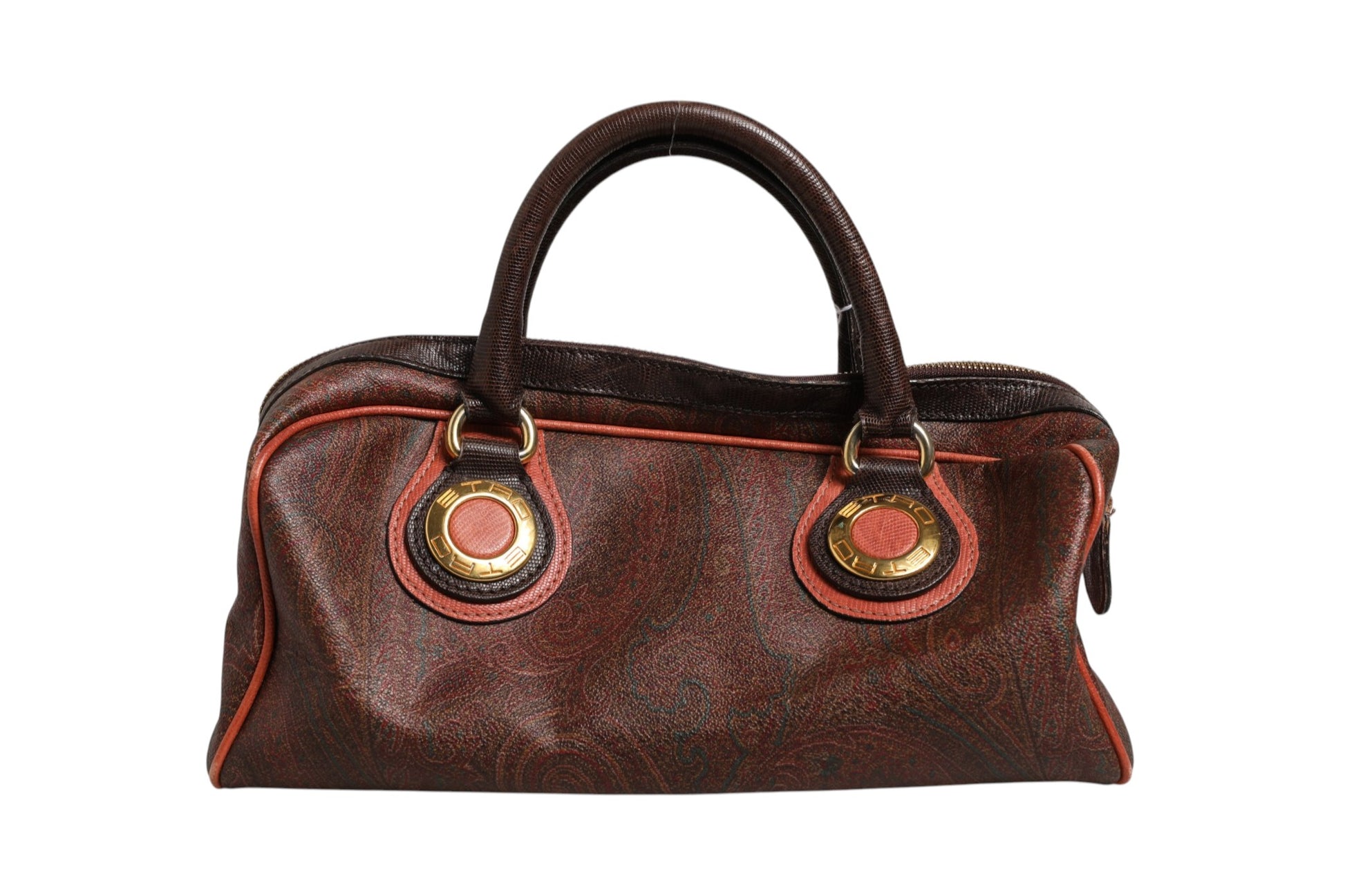 Etro Pattern red, brown, gold canvas duffel bag