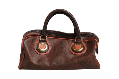 Etro Pattern red, brown, gold canvas duffel bag