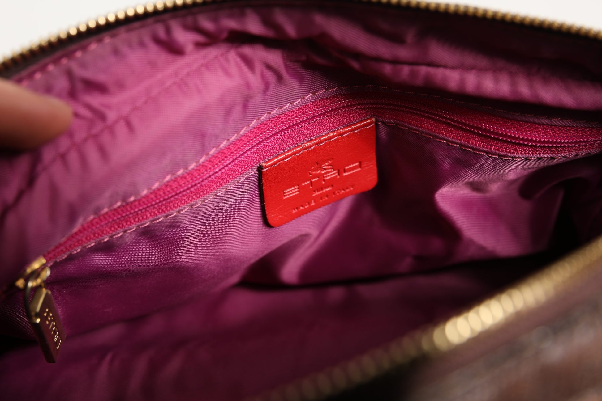 Etro Pattern red, brown, gold canvas duffel bag