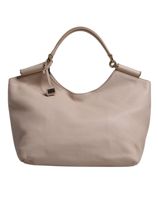 Dolce & Gabbana Light Pink Leather Logo Plaque Tote Shoulder Borse Bag
