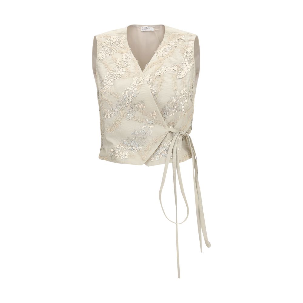 Brunello Cucinelli Beige Cotton Sleveless Jacket