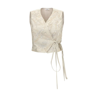Brunello Cucinelli Beige Cotton Sleveless Jacket