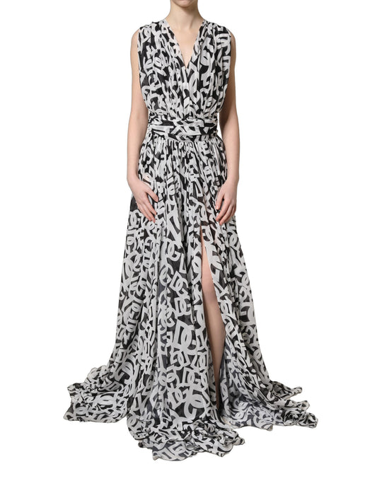 Dolce & Gabbana Black White Logo Sleeveless Floor Length Maxi Dress