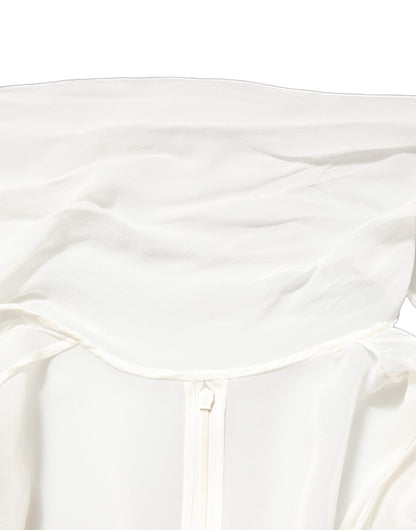 Dolce & Gabbana White Silk Sheer Draped Long Gown Dress