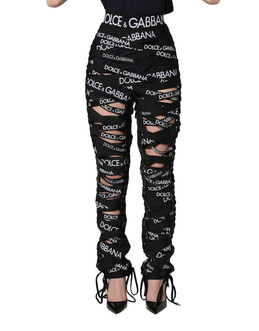 Dolce & Gabbana Black Logo Tape Cut Out Skinny High Waist Pants