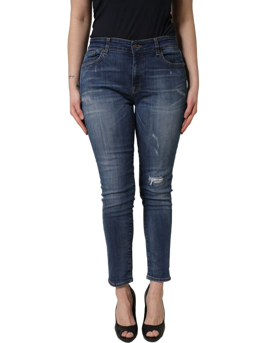 Dolce & Gabbana Blue Tattered Skinny Mid Waist Denim Jeans