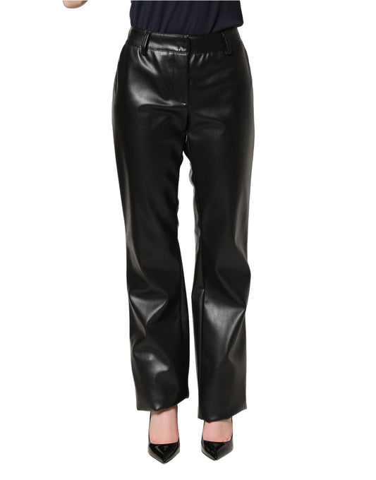 Dolce & Gabbana Black PU Leather High Waisted Trouser Pants