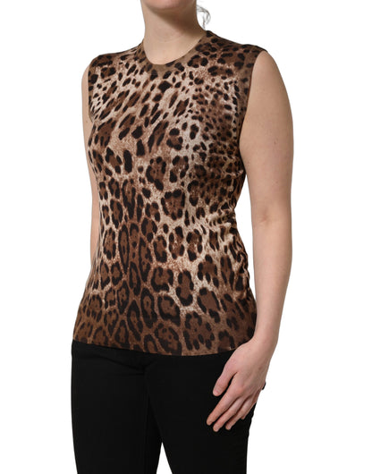 Dolce & Gabbana Brown Leopard Crew Neck Sleeveless Tank Top