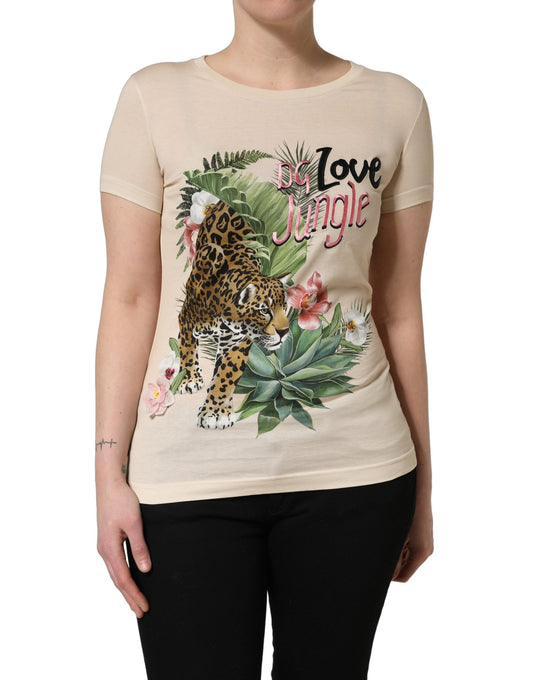 Dolce & Gabbana Beige Jungle Print Cotton Round Neck T-Shirt