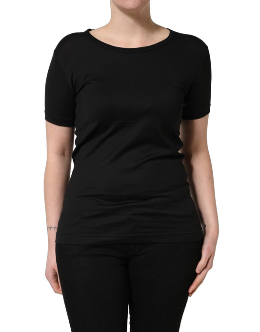 Dolce & Gabbana Black Cotton Round Neck Short Sleeves T-Shirt