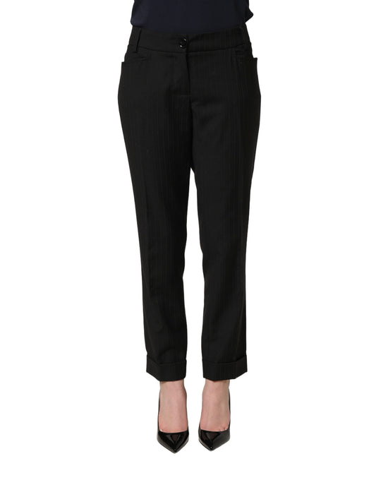 Dolce & Gabbana Black Mid Waisted Polyester Trouser Pants