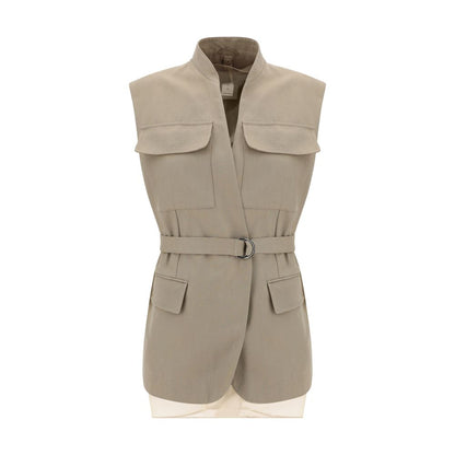 Brunello Cucinelli Beige Cotton Sleveless Jacket