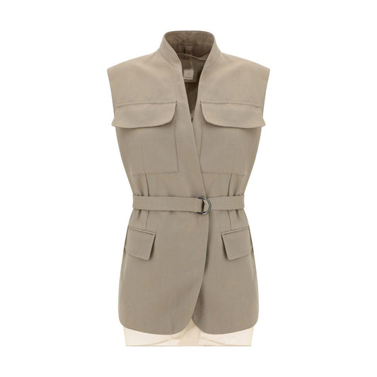 Brunello Cucinelli Beige Cotton Sleveless Jacket