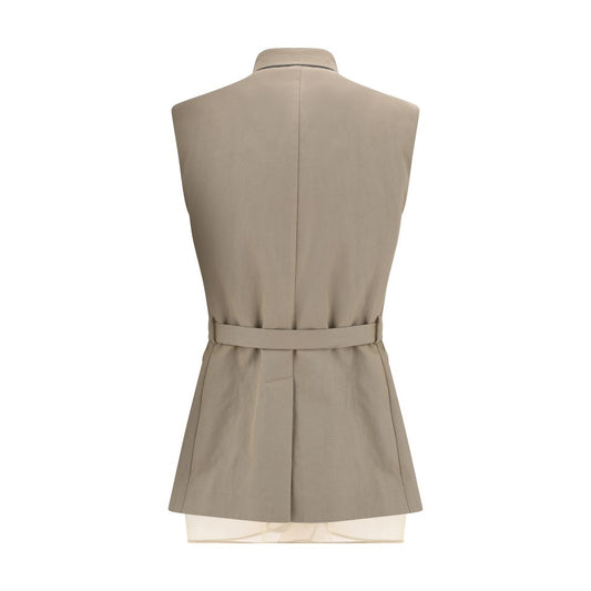 Brunello Cucinelli Beige Cotton Sleveless Jacket