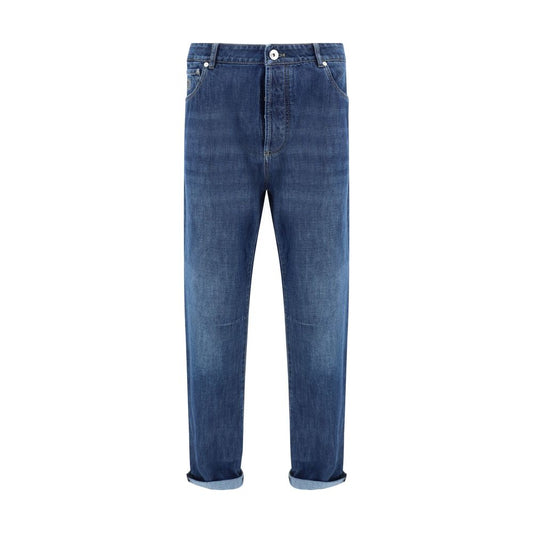 Brunello Cucinelli Blue Cotton Straight-Leg Jeans