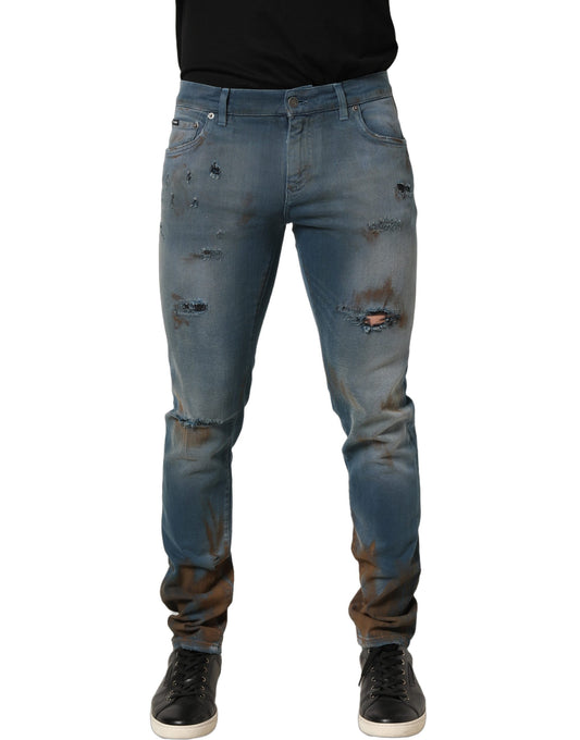 Dolce & Gabbana Blue Distressed Mid Waist Skinny Denim Jeans