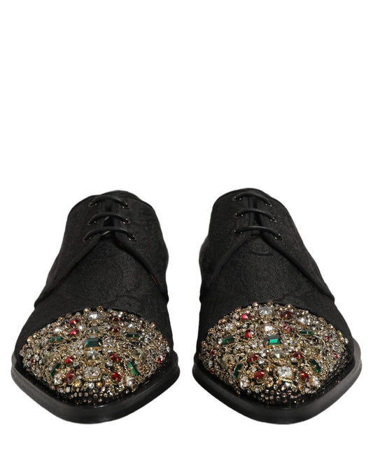 Dolce & Gabbana Black Embellished Men Derby Dress Formal Shoes