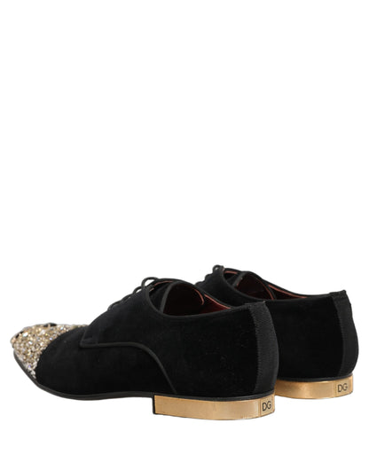 Dolce & Gabbana Black Suede Embellished Derby Dress Shoes