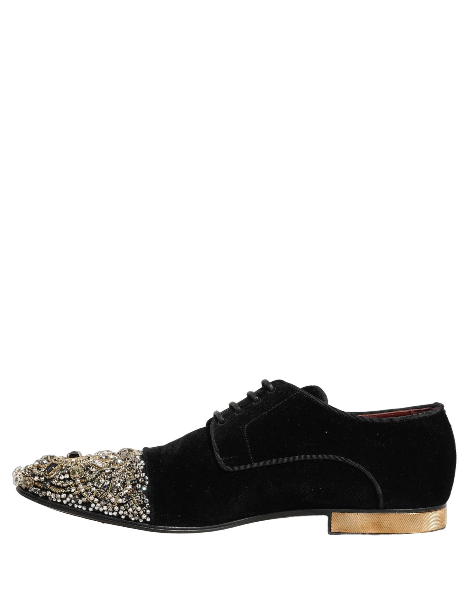 Dolce & Gabbana Black Suede Embellished Derby Dress Shoes