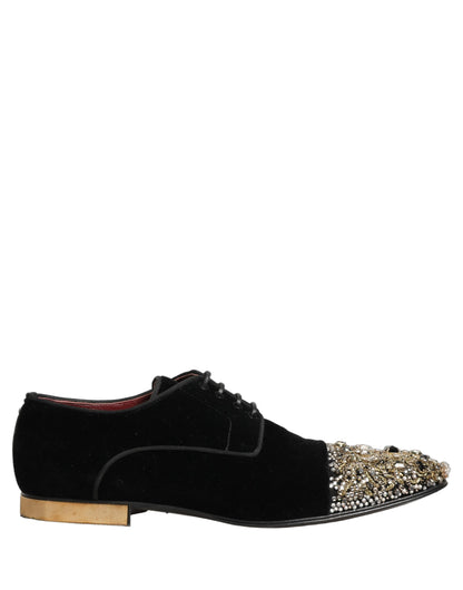 Dolce & Gabbana Black Suede Embellished Derby Dress Shoes