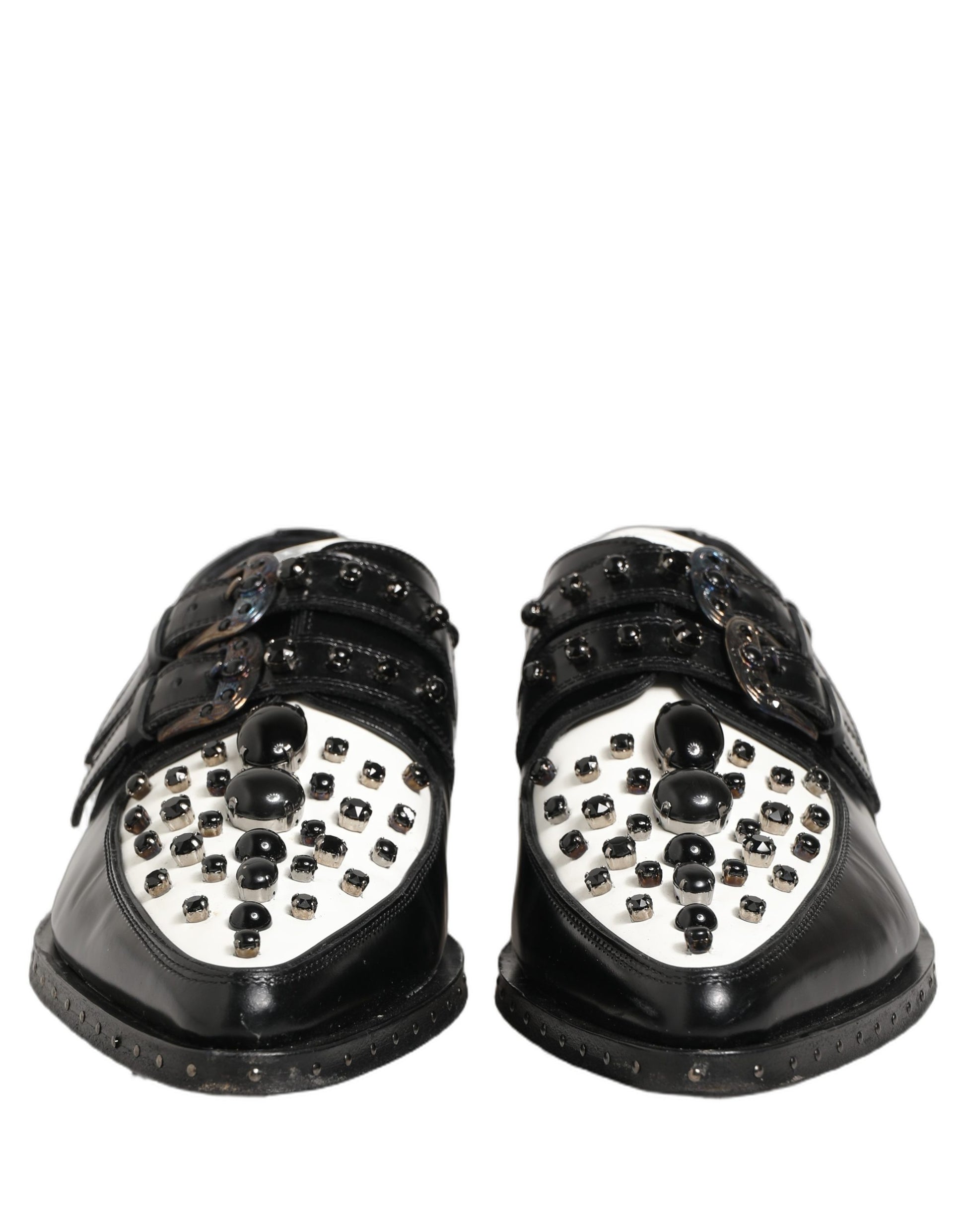 Dolce & Gabbana Black Leather Studded Formal Monk Strap Shoes