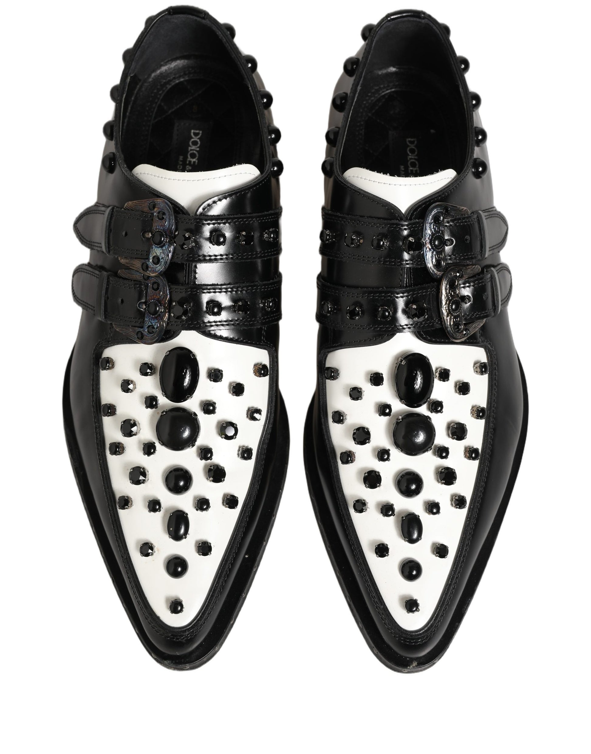 Dolce & Gabbana Black Leather Studded Formal Monk Strap Shoes