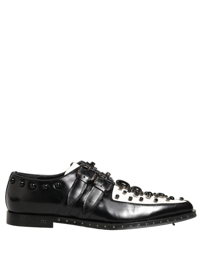 Dolce & Gabbana Black Leather Studded Formal Monk Strap Shoes