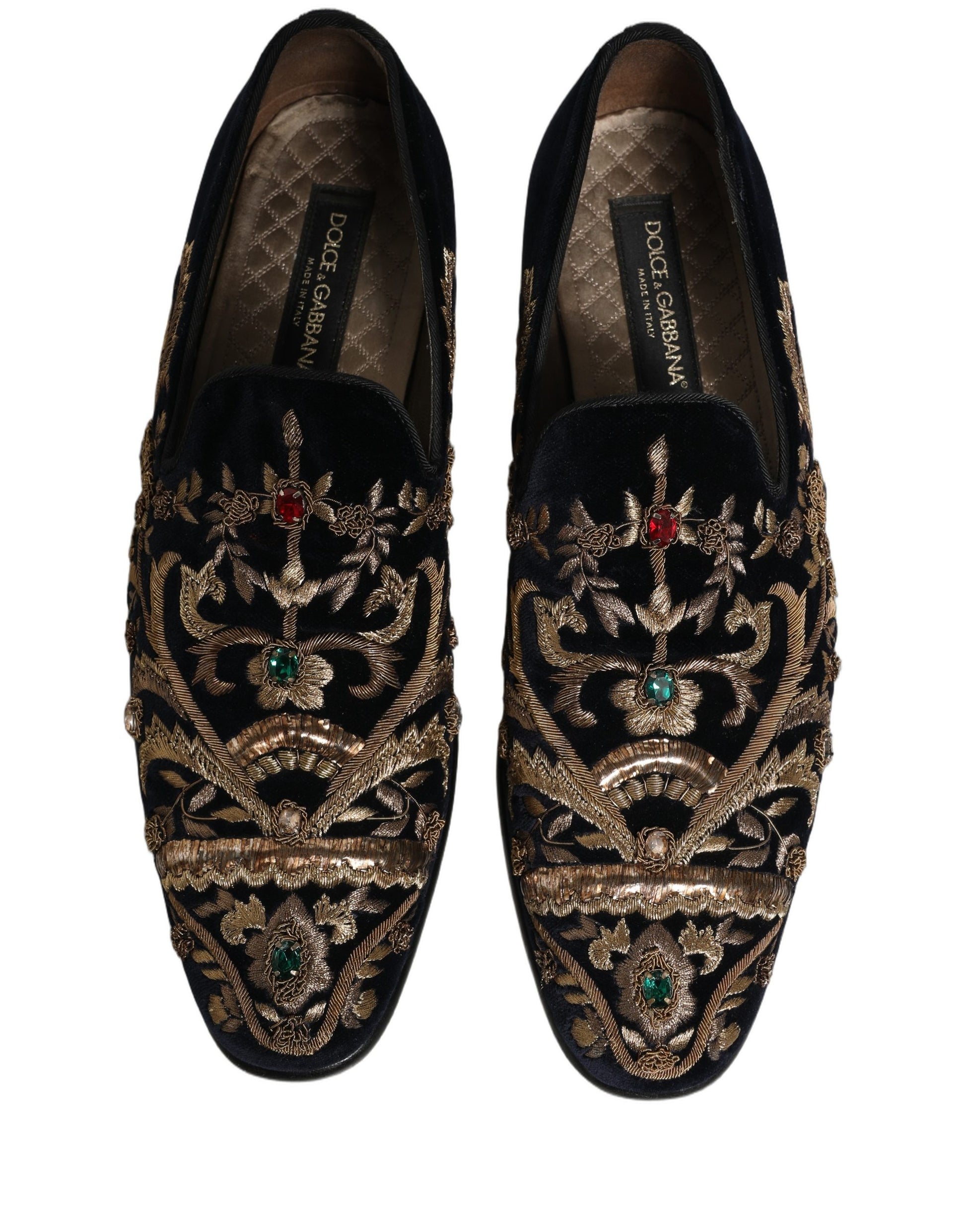 Dolce & Gabbana Black Velvet Embellished Dress Loafers Shoes