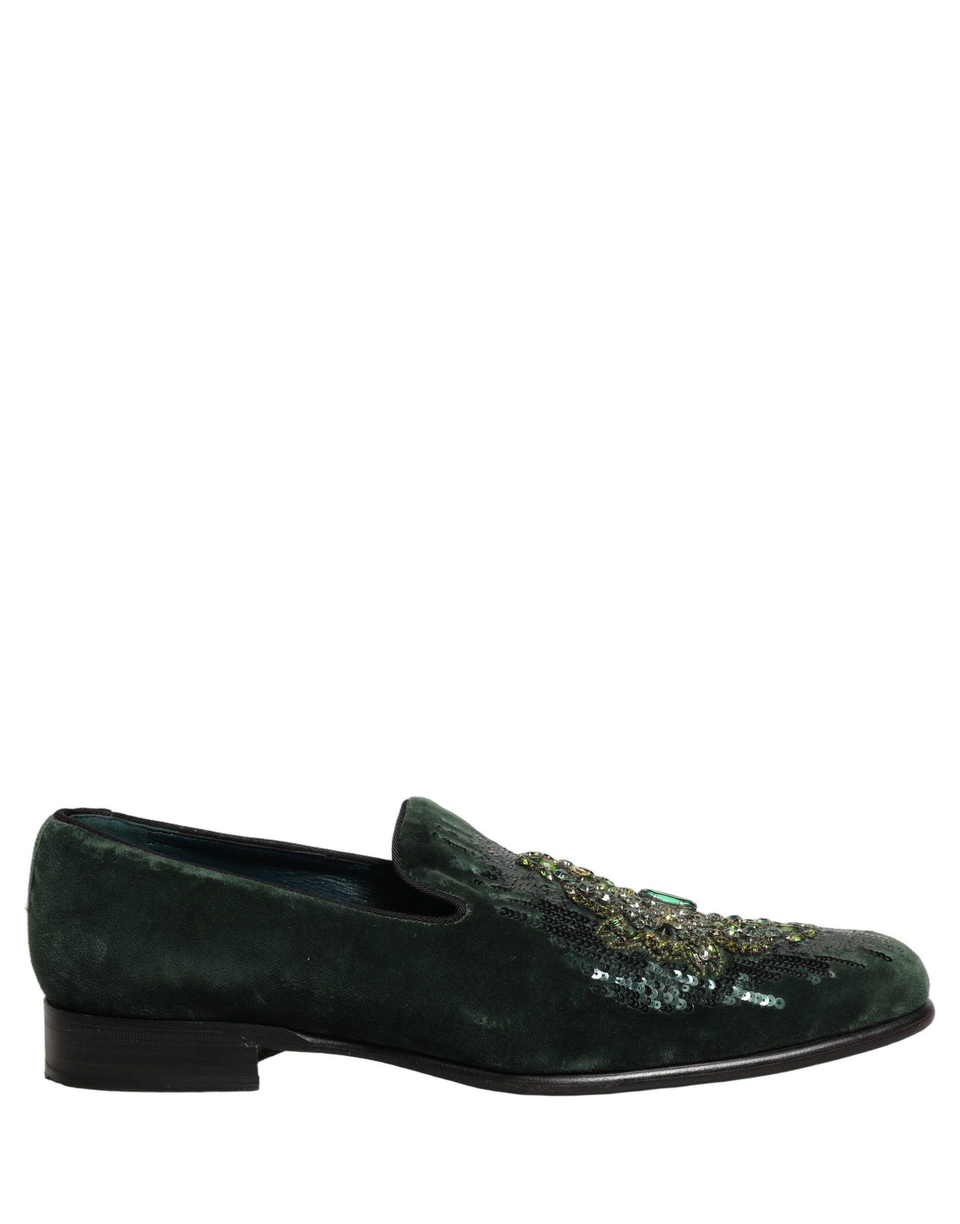 Dolce & Gabbana Green Velvet Embellished Dress Loafers Shoes